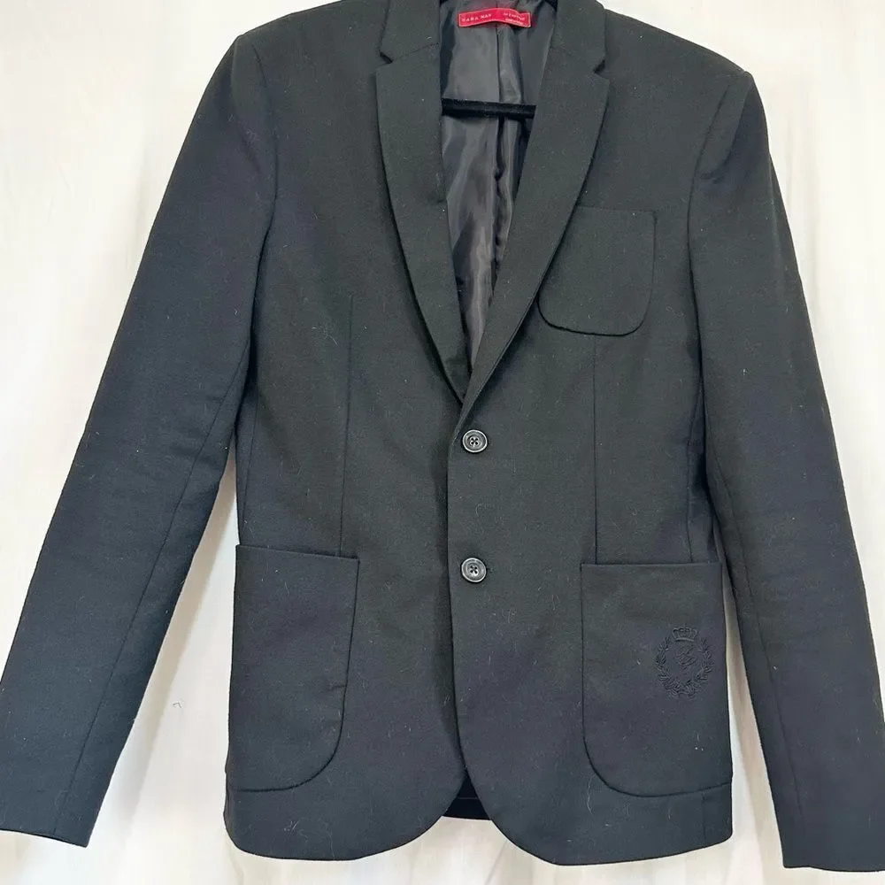 ZARA black two buttons embroidered pocket tailored slim fit blazer jacket S